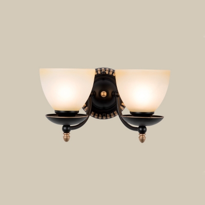 Bowl Bedroom Wall Mount Light Traditional Frosted Glass 1/2-Head Black Finish Wall Lighting Fixture with Swirl Arm