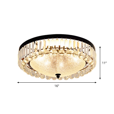 Bowl Shade Bedroom Ceiling Light Modern Water Glass 5-Light Black Flush Mount Fixture with Circle Crystal Trim