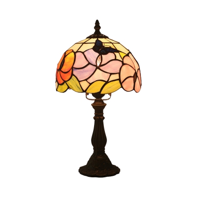 Bowl Shape Table Lamp Baroque Style Cut Glass 1-Light Bronze Night Lighting with Butterfly and Floral Pattern