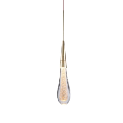 Brass 1 Bulb LED Pendant Lighting Minimalism Crystal Droplet Hanging Light Fixture