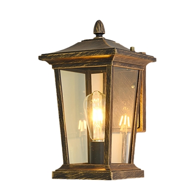 Bronze Lantern Wall Lighting Country Style Clear Glass 1 Head Outdoor Wall Hanging Light