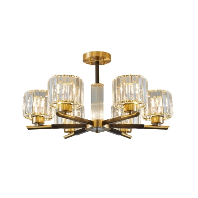 Burst Designed Crystal Semi Flush Mount Contemporary 3/6 Heads Bedroom Close to Ceiling Lighting in Black-Gold