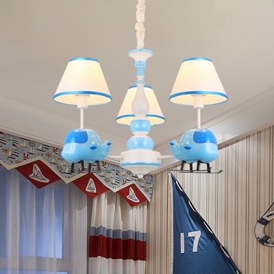 Cartoon Airplane Resin Drop Lamp 3/5-Head Chandelier Light Fixture with Conical Fabric Shade in Blue