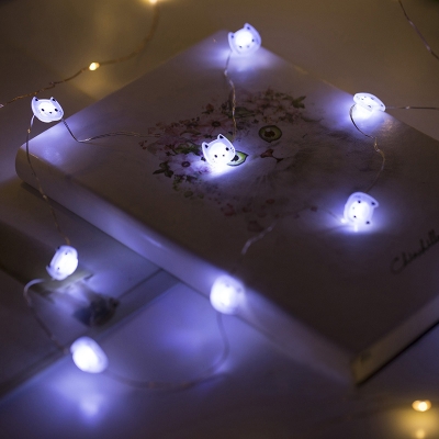 Cartoon Cat LED Lamp String Plastic 20-Light 2M Children Bedroom Party Light in White, 3 Packs