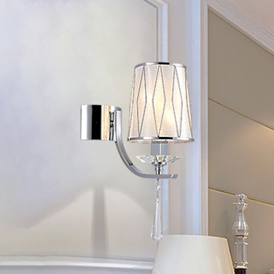 Chrome 1/2-Light Wall Mount Light Modern PVC Barrel Shade Wall Lamp Fixture with K9 Crystal Teardrop Deco
