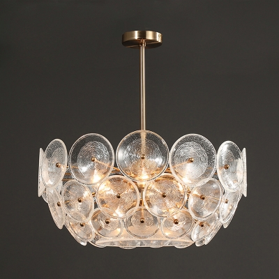Circular Dining Room Chandelier Light Modern Clear Glass 4-Bulb Gold Ceiling Pendant