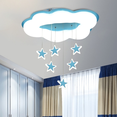 Cloud Child Room Flush Mount Light Acrylic Kids Style LED Ceiling Fixture with Twinkling Star Drape in Pink/Blue