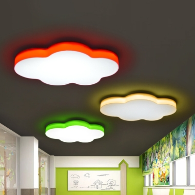 Cloud Kindergarten Ceiling Flush Light Cartoon Acrylic LED Flush Mount Recessed Lighting in Red/Yellow/Green