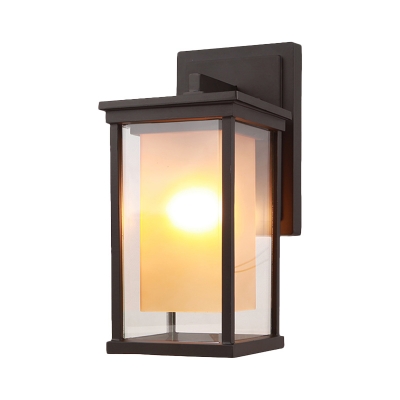 Countryside Rectangle Sconce 1-Bulb Clear and Amber Glass Wall Light in Black with Metal Frame