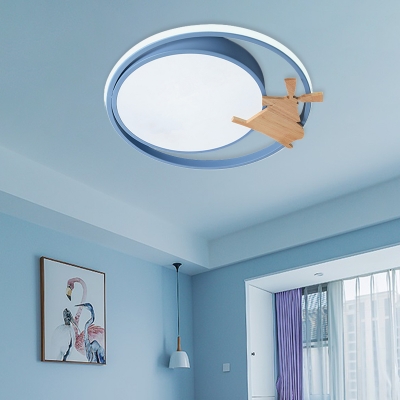 Creative Circular Flush Mount Light Acrylic LED Bedroom Ceiling Lighting in White with Wood Decor