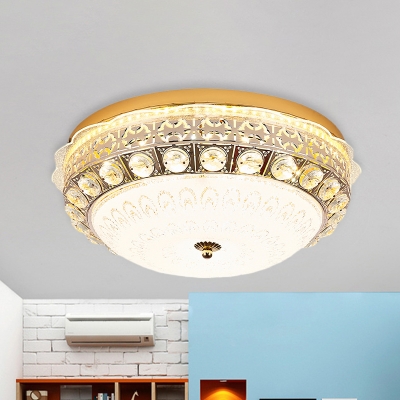 Crystal Gold Ceiling Mount Light Floral Vintage LED Flush Mount Lighting with Dome White Glass Shade