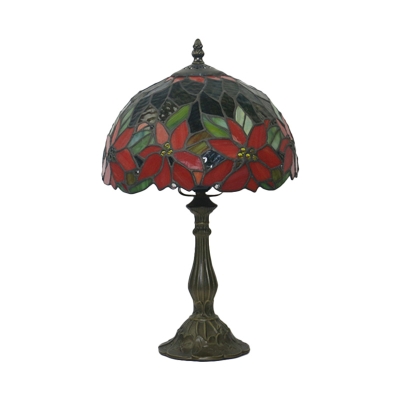 Cut Glass Domed Desk Lighting Mediterranean 1-Head Bronze Finish Flower Patterned Night Table Lamp