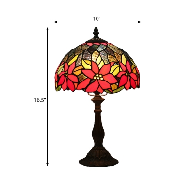 Cut Glass Domed Desk Lighting Mediterranean 1-Head Bronze Finish Flower Patterned Night Table Lamp