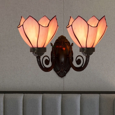 Cut Glass White/Pink/Pink-Blue Sconce Flowering Single Tiffany Style Wall Mounted Light for Parlor