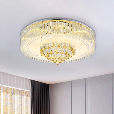 Drum Living Room Ceiling Mounted Fixture Clear Crystal Glass 8 Lights Modernist Flush Lamp