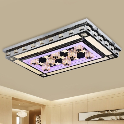 Faceted Crystal Rectangle Ceiling Light Modern Living Room LED Flushmount in Stainless Steel with Cloud/Star Decor