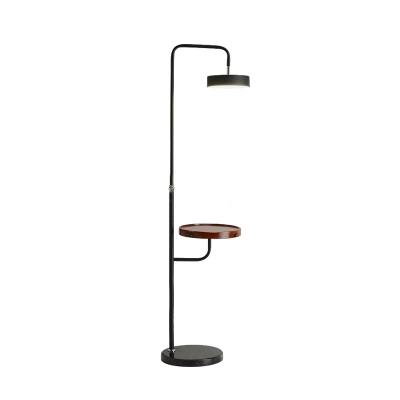 Flat Round Swivelable LED Floor Lamp Nordic Iron Black/White Reading Floor Light with Table for Living Room