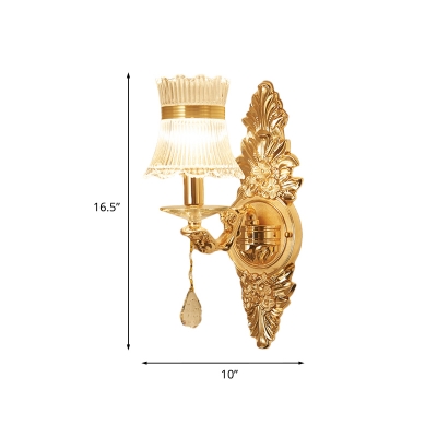 Flower/Scalloped Bedside Wall Lighting European Style Clear Crystal Glass 1 Light Gold Wall Lamp