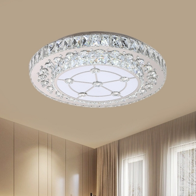 Halo Crystal Flush Ceiling Light Contemporary LED Bedroom Flush Mount Lighting Fixture in Nickel
