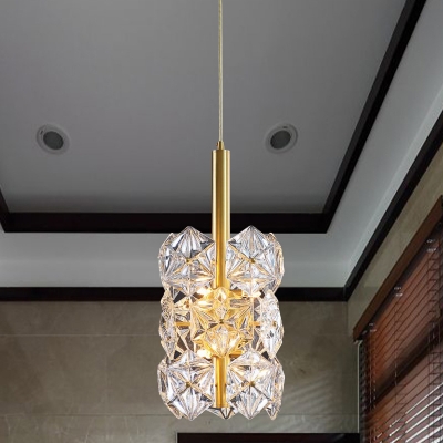 Ice Block Crystal Suspension Light Post Modern 6 Bulbs Dining Room LED Ceiling Chandelier in Gold