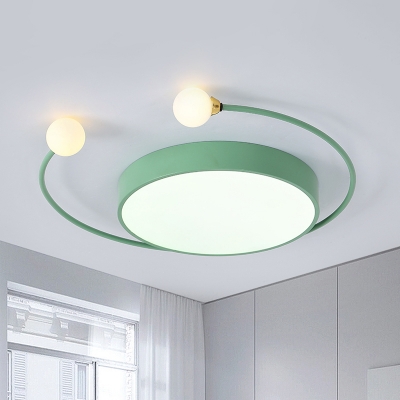 Iron Ring Ceiling Mounted Fixture Nordic LED Flush Mount Recessed Lighting in Grey/White/Green for Bedroom