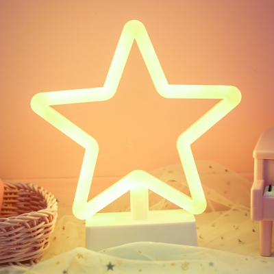 Kid LED Nightstand Lamp White Star/Letter/Loving Heart Battery Operated Table Lighting with Plastic Frame