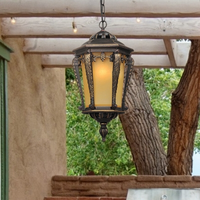 Lantern Balcony Hanging Pendant Country Tan Glass 1-Head Bronze Suspension Lighting