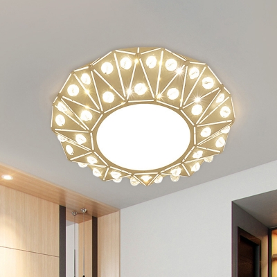 LED Flush Mount Lighting Modernist LED Geometric Flush Lamp Fixture in White with Clear Crystal Accent