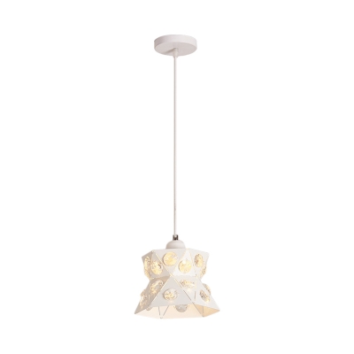 Minimalist Geometric Metal Ceiling Lamp 1 Light Inserted Crystal Suspension Lighting Fixture in White