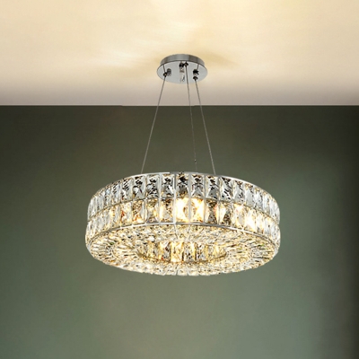 Modernist Hoop Pendulum Light 8-Light Faceted Crystal Block Ceiling Chandelier in Chrome