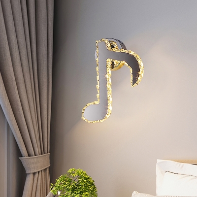 Musical Note Crystal Wall Lighting Contemporary LED Foyer Sconce Light Fixture in Black