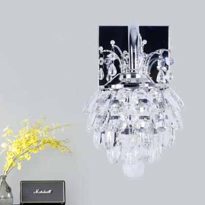 Pinecone Faceted Crystal Sconce Simplicity LED Bedroom Wall Lighting Fixture in Chrome