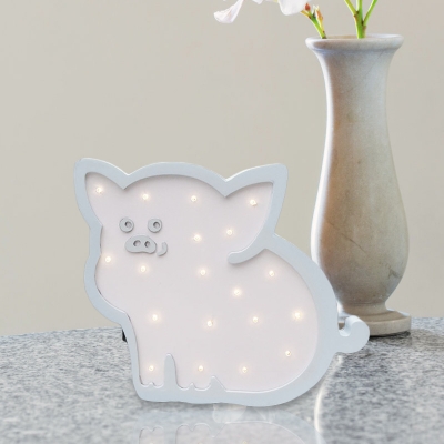 Pink/Blue Piglet Mini LED Wall Sconce Cartoon Wooden Battery Operated Night Stand Light for Decoration