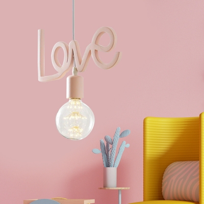 Resin Love-Shape Suspension Lamp Macaron 1 Bulb Pink Finish Hanging Ceiling Light