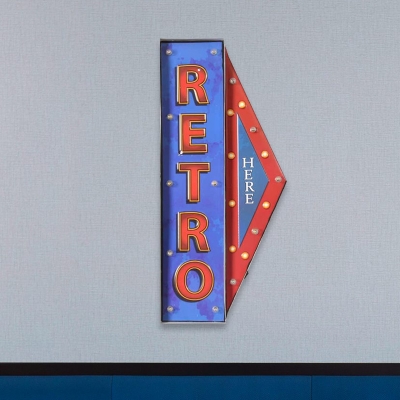 Retro Direction Signage LED Sconce Iron Wine Club Battery Wall Mounted Light in Blue and Red