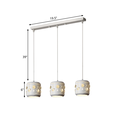Simple 3 Bulbs Multi-Light Pendant White Drum K9 Crystal Ceiling Lamp with Metal Shade