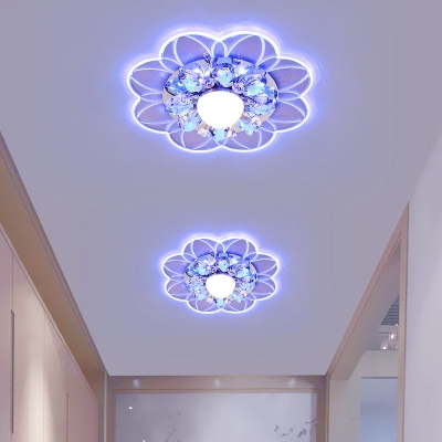 Simplicity Blossom Flush Light Clear Crystal LED Ceiling Lamp with Fish Decor in Warm/Blue/Pink Light