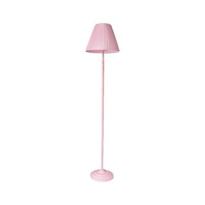 Single Head Living Room Floor Light Nordic Pink/Green Standing Lamp with Pink/Yellow Pleated Fabric Shade