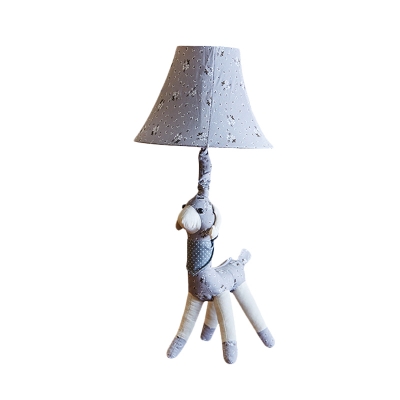 Soft Alpaca Night Stand Light Kid Fabric 1-Light Blue/Grey Table Lamp with Flared Fabric Shade