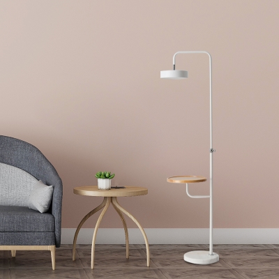 Swivel Round Shade Iron Reading Floor Lamp Simplicity White Floor Standing Light with Wood Side Table