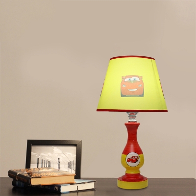 Tapered Shade Child Bedside Night Lamp Star/Car Print Fabric Single Cartoon Table Light in Blue/Yellow