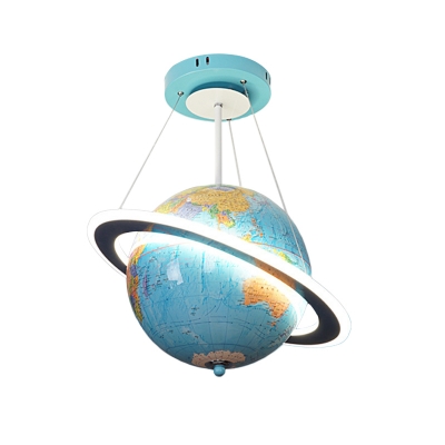 Terrestrial Globe Chandelier Lamp Creative Acrylic LED Bedroom Pendant Lighting in Yellow/Blue