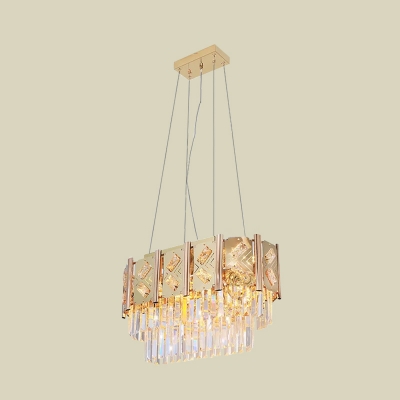 Tiered Oval Crystal Chandelier Contemporary 10-Light Dining Room Suspension Light in Gold