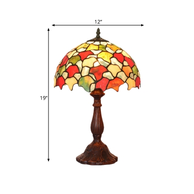 Tiffany Maple Leaf Table Lamp 1-Light Hand Cut Glass Night Light in Coffee with Urn-Shaped Base