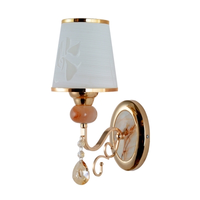 Traditional Curvy/Cone Shade Wall Lamp 1 Bulb Frosted Glass Sconce with Spikelet/Cloud/Floral Pattern in Gold