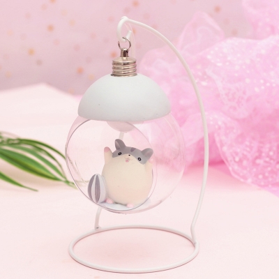 Transparent Glass Ball Shade Night Lamp Kids Yellow/Grey/Dark Pink LED Table Lighting with Guinea Pig Statue Inside
