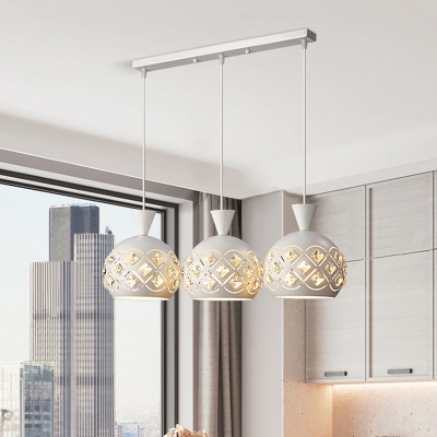 White Sphere Multi Pendant Light Modern 3-Light Metal Ceiling Suspension Lamp with Crystal Accent