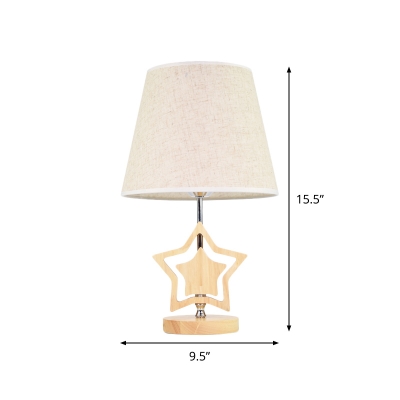 Wood Dual Star Table Light Nordic Single Night Stand Lamp with Conic Fabric Shade