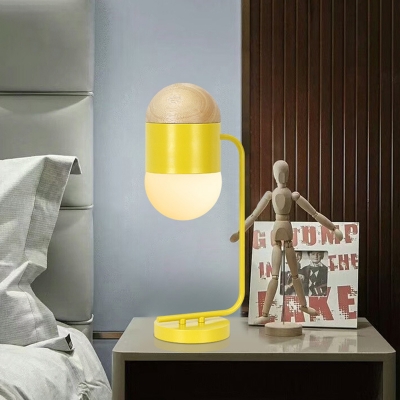 Yellow and Wood Capsule Table Light Modern Single Metallic Nightstand Lamp for Bedside