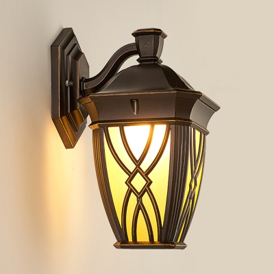 Yellow Glass Lantern Wall Lighting Ideas Rustic 1 Bulb Outdoor Sconce Light in Coffee